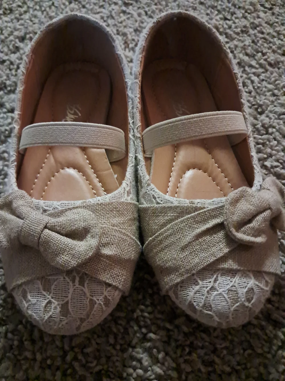 Girls Beige Lace Bow Mary Jane Flats